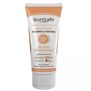 ضد آفتاب فلوئید SPF50  بی رنگ سان سیف پوست حساس 50 گرم